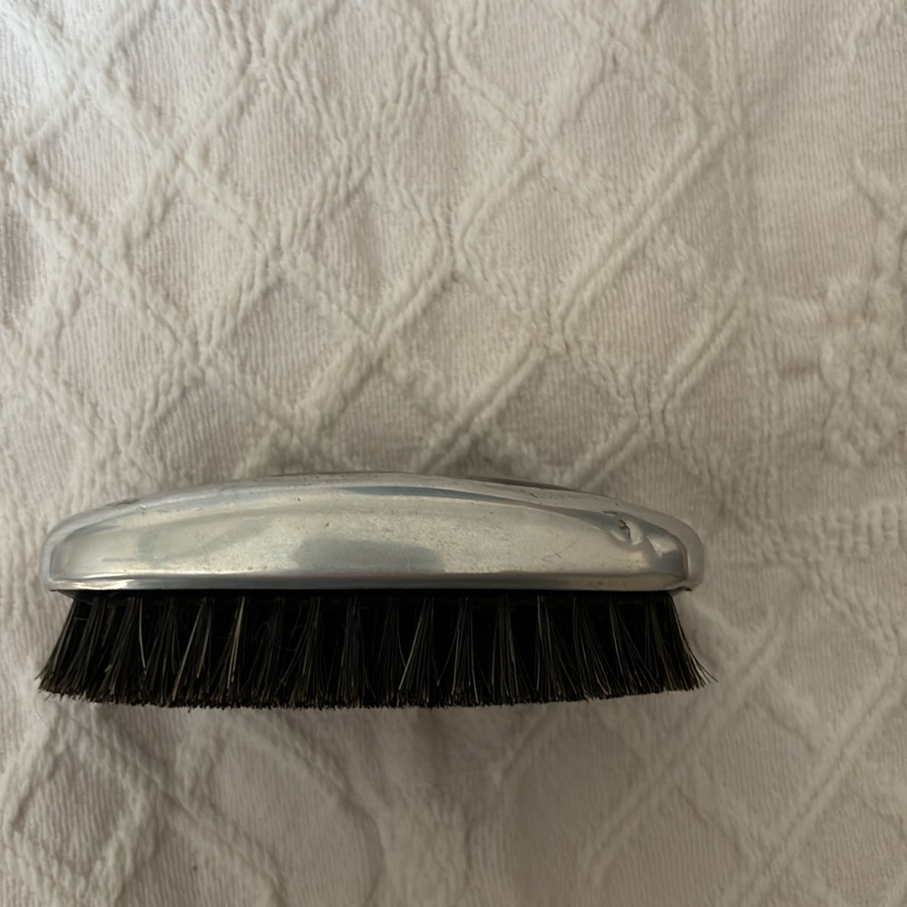 Vintage Art Deco silver tone and faux wood grain inlay look clothes brush - Picture 2 of 8